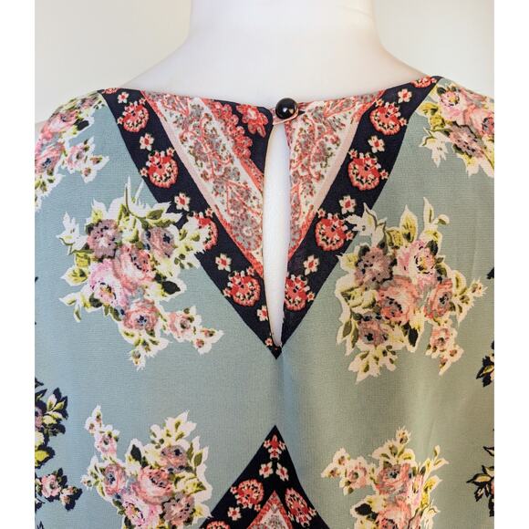 New A Byer Shift Dress Sz Large Midi Sleeveless Flowy Floral Boho Chevron Stripe - Picture 3 of 12